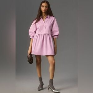 Anthropologie English Factory Puff-Sleeve Mini Shirt Dress size Small